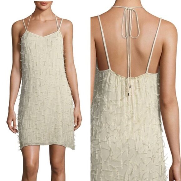 HAUTE HIPPIE • Winds of Change Beaded Feather Silk Slip Dress in Buff - Picture 15 of 16